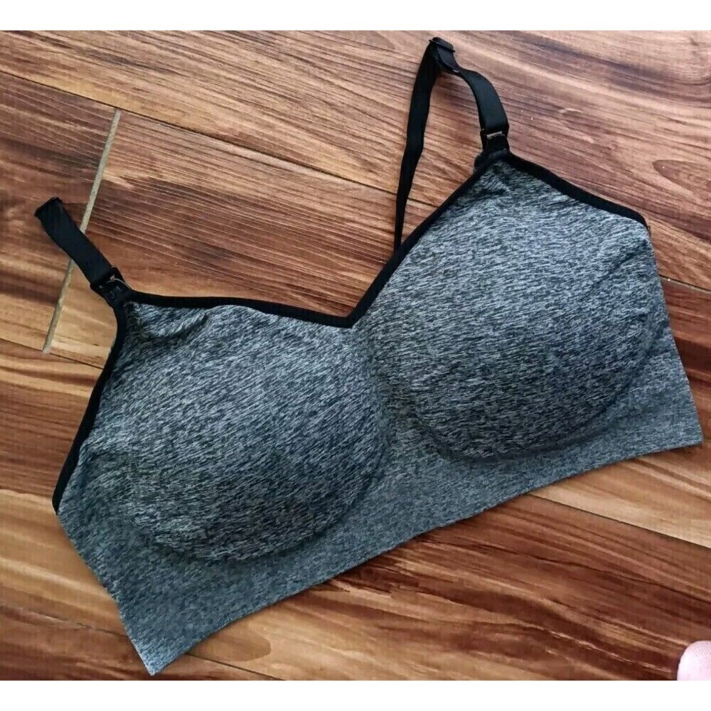 Auden Lightly Lined Seamless Nursing Bra Size XL Gray Black Marled Stretchy New